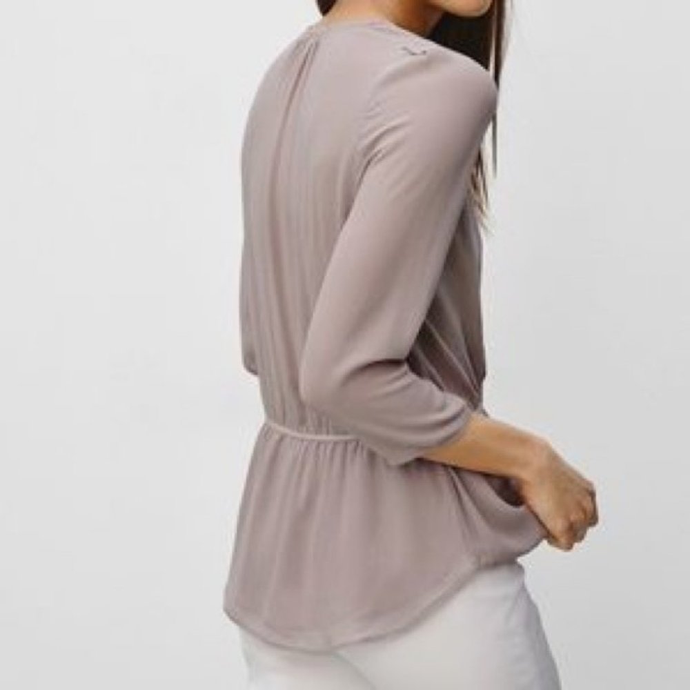 Aritzia Babaton Alexander Silk Blouse Taupe M